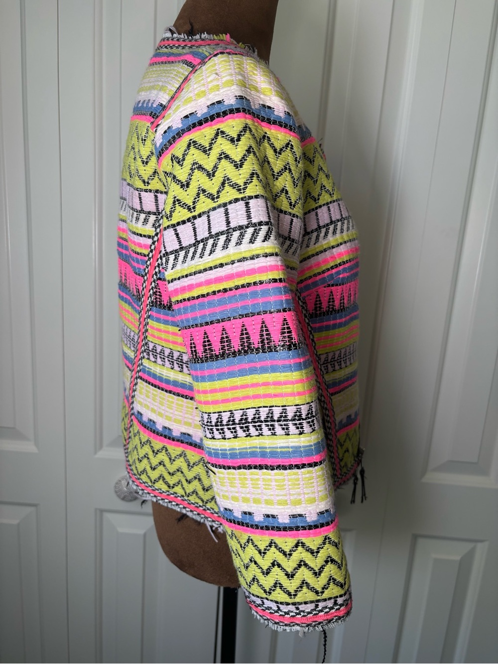 Milly Neon Aztec Tweed Zipper Jacket, Size 2 - Picture 4 of 16